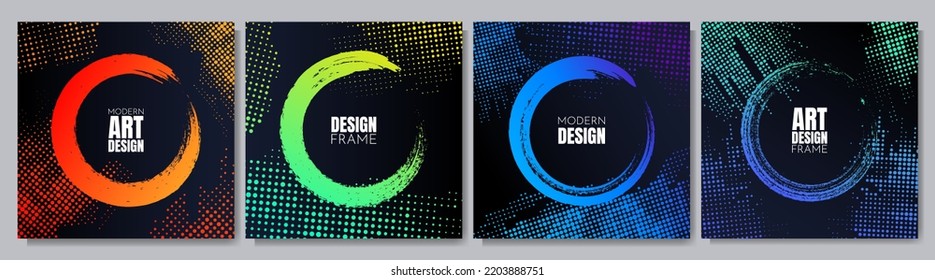 Vector illustration. Grunge halftone dots texture. Ink brush strokes banner. Design elements for social media, mobile app banner, web advertisement. Abstract vibrant color background. Paint splash