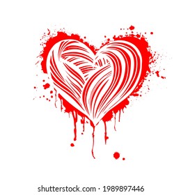ilustración vectorial del corazón grunge hecho con tinta roja. Tema del día de San Valentín. Corazón sangriento