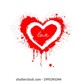vector illustration of grunge heart made with red ink. Valentine's day theme. Bloody heart