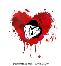vector illustration of grunge heart made with red ink. Valentine's day theme. Bloody heart. Happy Valentine's Day.
