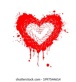 vector illustration of grunge heart made with red ink. Valentine's day theme. Bloody heart