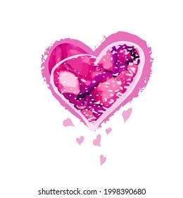 vector illustration of grunge heart made with pink ink. Valentine's day theme. Bloody heart