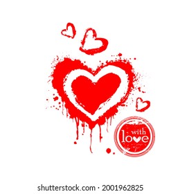 ilustración vectorial del corazón grunge hecho con tinta roja. Tema del día de San Valentín. Corazón sangriento