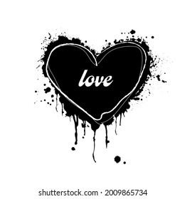 ilustración vectorial del corazón grunge hecho con tinta negra. Tema del día de San Valentín. Corazón sangriento