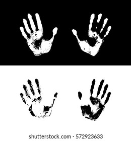 Vector illustration of grunge human handprints on black and white background