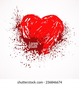 Vector illustration. grunge ink banner with hear and ink spots