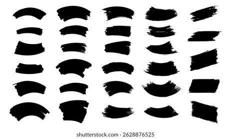 Vector illustration. Grunge ink banners set. Backgrounds for text. Black paint brush stroke. Geometric elements for design poster, cover, invitation, gift card, flyer, social media post, template