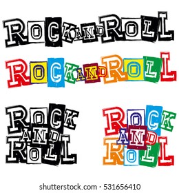 Vector illustration grunge lettering rock and roll for white background. Color and black and white version. Used fonts look in my portfolio.
