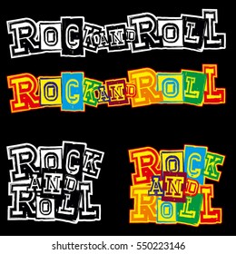 Vector illustration grunge lettering rock and roll for black background. Color and black and white version. Used fonts look in my portfolio.