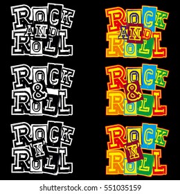 Vector illustration grunge lettering rock and roll for black background. Color and black and white version. Used fonts look in my portfolio.