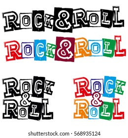 Vector illustration grunge lettering rock and roll for white background. Color and black and white version. Used fonts look in my portfolio.