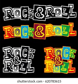 Vector illustration grunge lettering rock and roll for black background. Color and black and white version. Used fonts look in my portfolio.