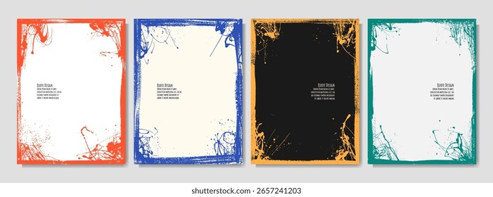 Ilustración vectorial. Superposición desordenada de Grunge. Conjunto de marco abstracto dibujado a mano. Pinceladas de tinta y salpicaduras de pintura líquida. Diseño para el cartel, invitación, tarjeta, Cupón, cubierta del libro, volante, revista, diario