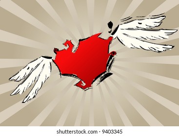Vector illustration of a grunge red heart on beige background