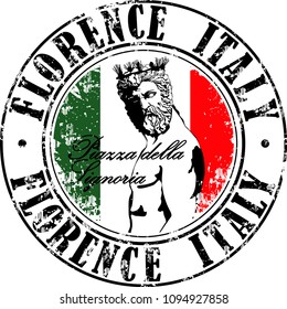 Vector illustration of grunge rubber stamp with symbol of Florence, Italy inside