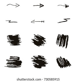 Vector illustration, grunge set. Black paint, brush, blot, line. Frame for text. Dirty background for design.