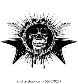 Vector Illustration Grunge Skull Crossed Guitars Stock Vector (Royalty ...