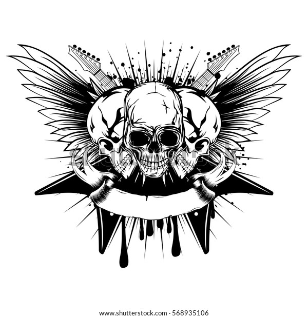 Vector Illustration Grunge Skull Crossed Guitars Stock Vector (Royalty ...