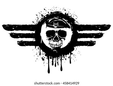 Vector illustration grunge skull in frame