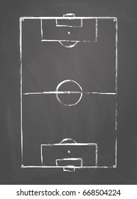 vector illustration of an grunge soccer field on an black board background