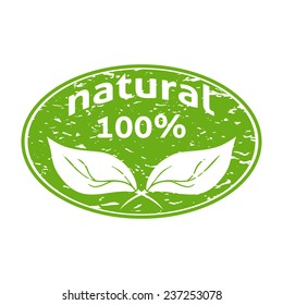 Vector illustration of grunge stamp with text Natural 100% and liefs isolated on white background