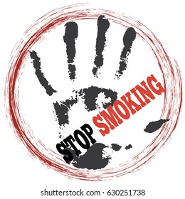 Vector illustration in grunge style. A hand symbol to stop smoking.