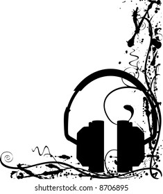 Vector illustration of grunge style headphone background