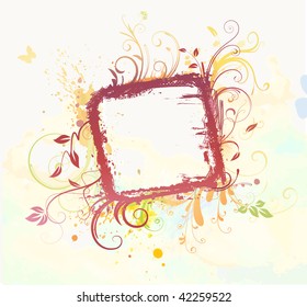 Vector illustration of Grunge styled Floral Decorative frame