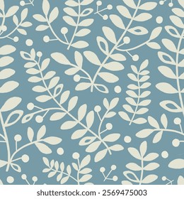 Vector illustration of grunge two-color leaves seamless pattern. Floral organic background. For textiles, wallpaper and packaging. 