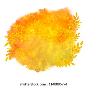 Vector illustration of grunge watercolor  banner with Autumn leaves and paint smudges isolated on white background.