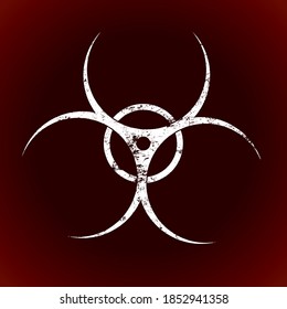 Vector illustration of grunge white biohazard warning sign painted over red and black background with copy space