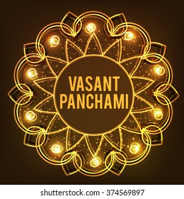Vector Illustration of grungy background with veena for Vasant Panchami.