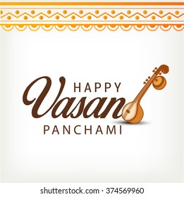 Vector Illustration of grungy background with veena for Vasant Panchami.
