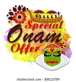 vector illustration of a grungy colorful background for Onam celebration and sale offers.