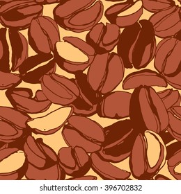Vector illustration Grungy hand drawn ink roasted coffee beans seamless pattern. 