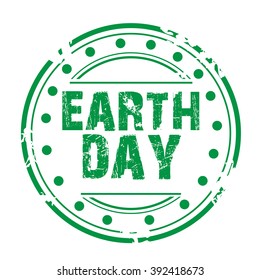 Vector illustration of grungy stamp for Happy Earth Day in green background.