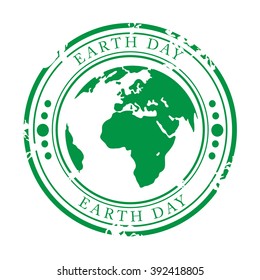 Vector illustration of grungy stamp for Happy Earth Day in green background.