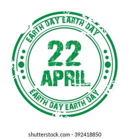 Vector illustration of grungy stamp for Happy Earth Day in green background.
