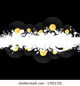 Vector illustration of a grungy striped background with detailed splats and glossy vinyl records.