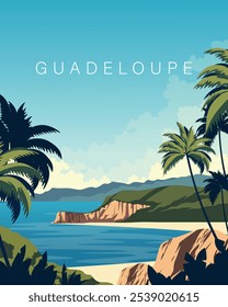 Vector illustration. Guadeloupe, travel poster, banner, postcard, cover. Modern design. Tourism. Travel.