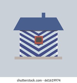 Vector illustration of the guardhouse. A small house in a white-blue strip.
