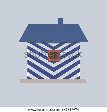 Vector illustration of the guardhouse. A small house in a white-blue strip.
