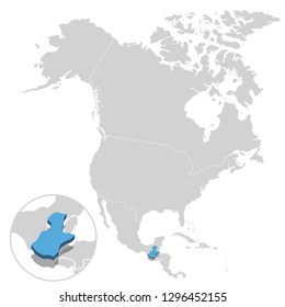 Vector illustration of Guatemala in blue on the grey model of North America map with zooming replica of country