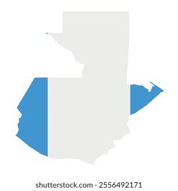 Vector illustration of Guatemala map overlaid with the national flag, highlighting the country's geographic outline combined with its national colors.