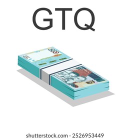  Vector illustration of Guatemala quetzal notes, single stack of money flat design over white background. Scalable and editable eps

