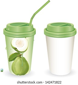 Vector illustration. 	 Guava juice package.paper cups with tubes