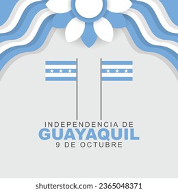 Imagen vectorial del Día de la Independencia de Guayaquil celebrado cada año el 9 de octubre. Cartel de la tarjeta de saludo con bandera de guayaquil