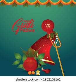 Vector illustration of gudi padwa with creative traditional kalash