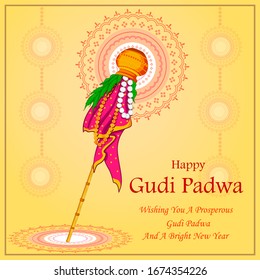 vector illustration of Gudi Padwa holiday religious festival background of Maharashtra India
