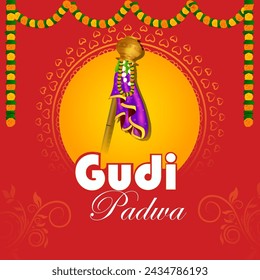 vector illustration of Gudi Padwa holiday religious festival background of Maharashtra India